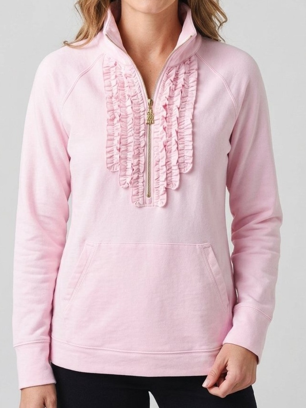 Lilly Pulitzer Killian Popover Pink Ruffle Half-Zip Medium